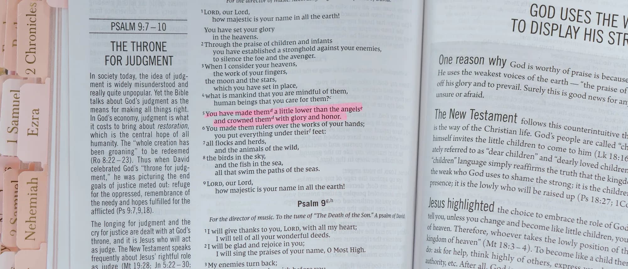 An open Bible with highlighted scripture